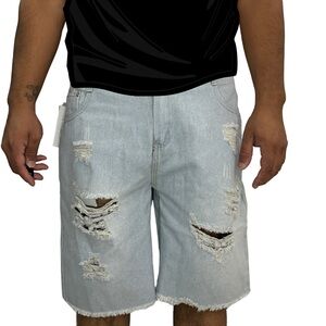Men’s Light Blue Ripped Denim Shorts – Distressed & Stylish